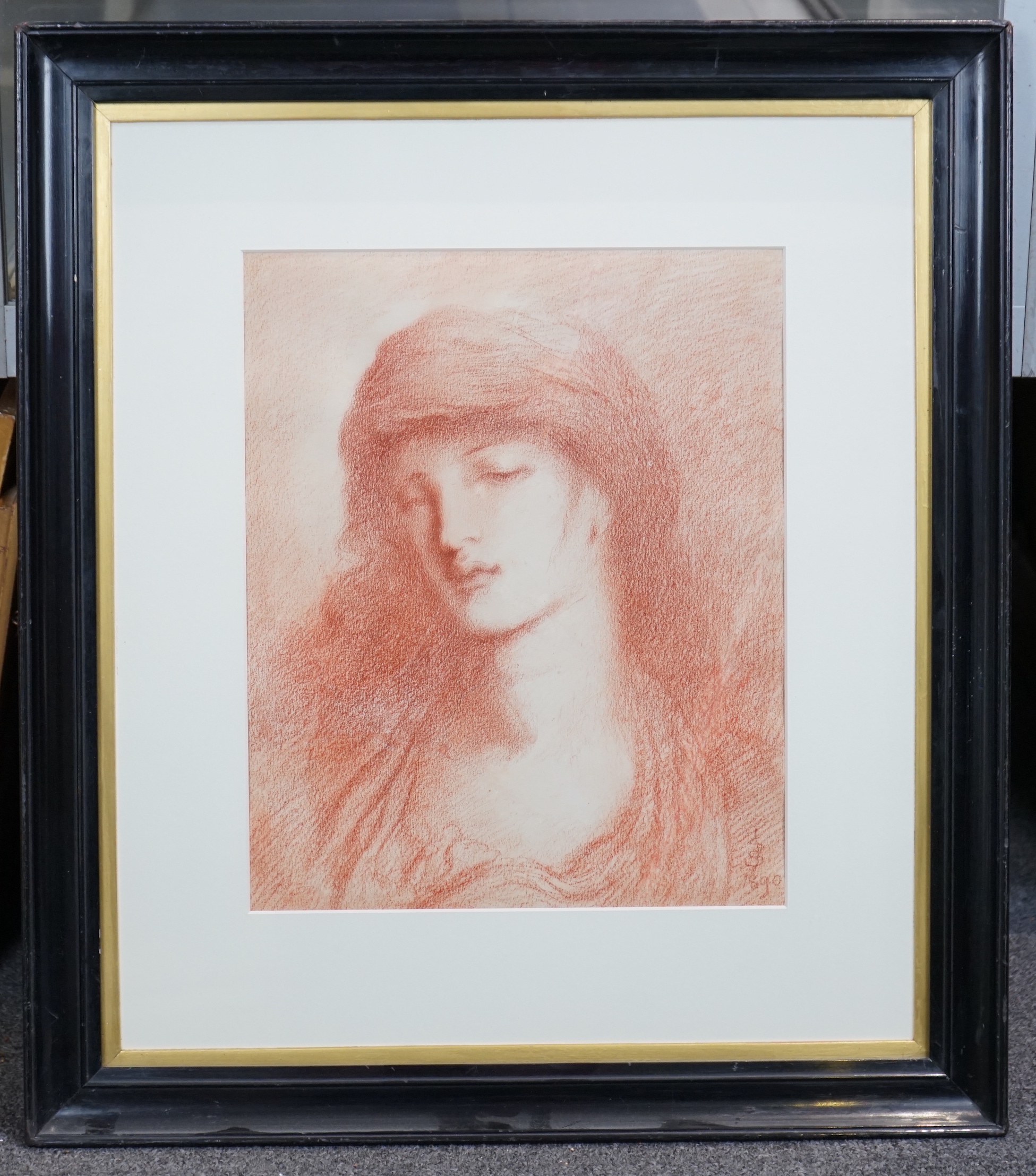 Simeon Solomon (British, 1840-1905), Head of a woman, sanguine chalk, 35 x 28.5cm